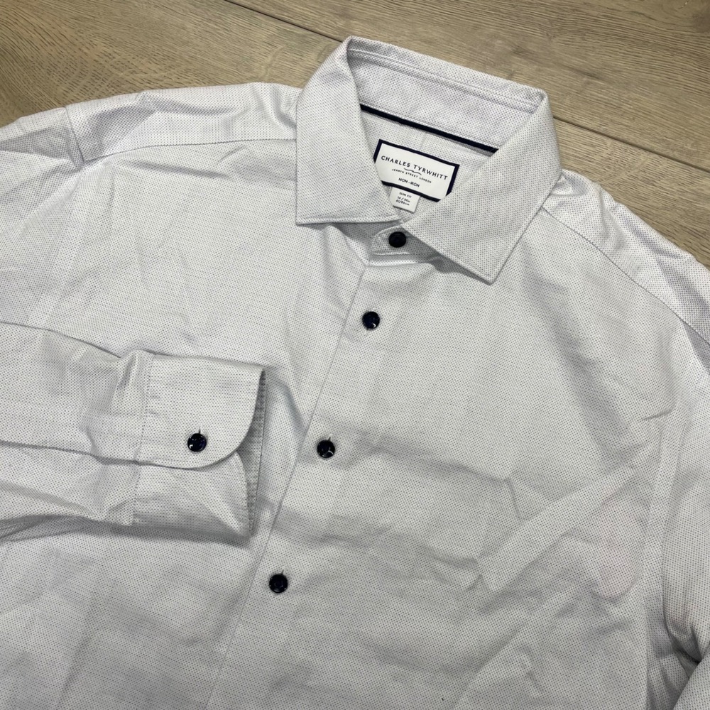 Charles Tyrwhitt Dress Shirt‎ Mens 16/34 White Blue Non-Iron Slim Fit
